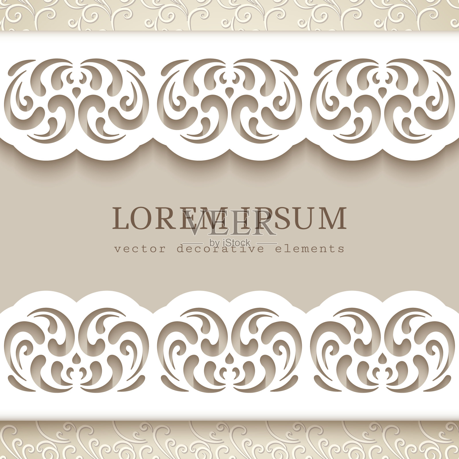 剪纸纸框架与漩涡边界插画图片素材