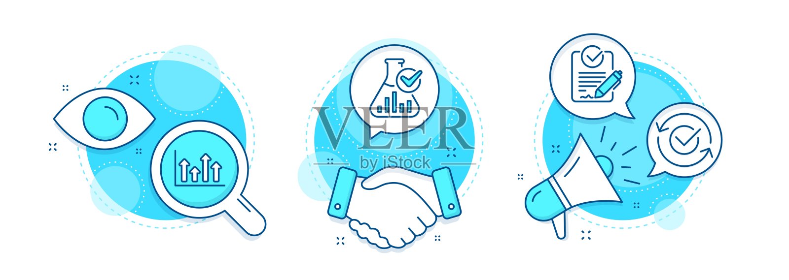 上面的箭头，化学实验室和Rfp图标设置。批准的迹象。向量插画图片素材