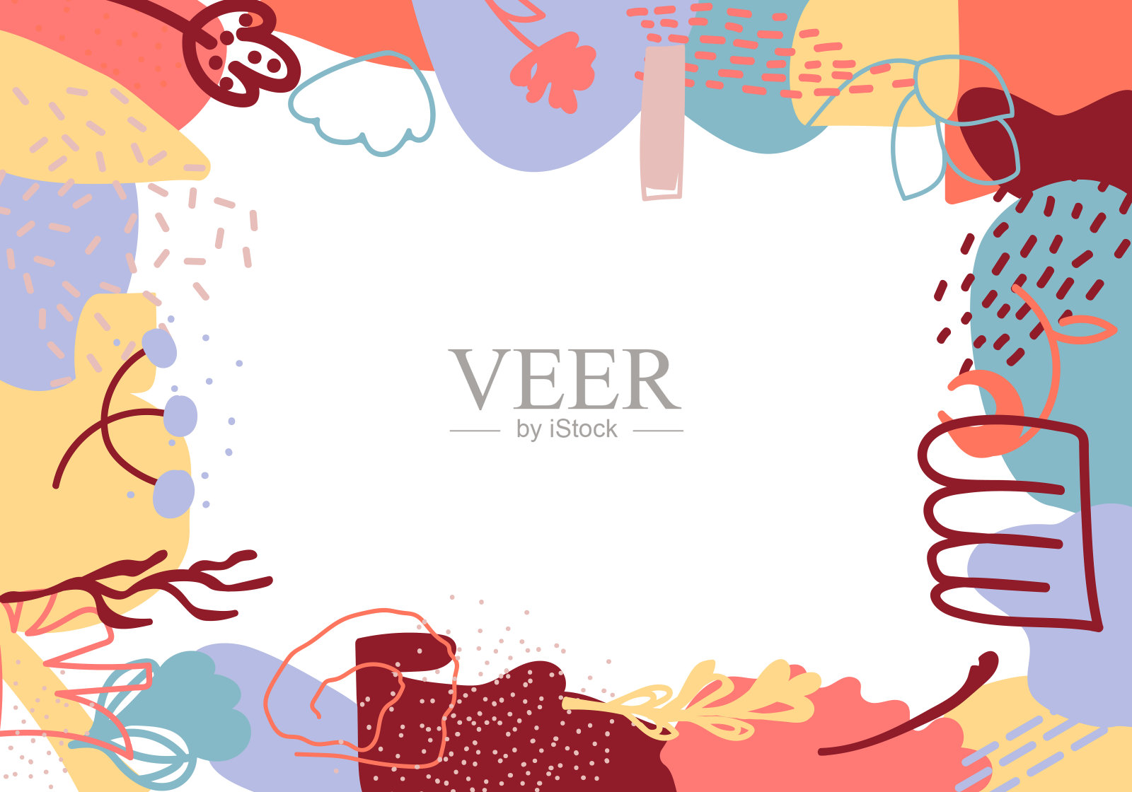 抽象花卉横框涂鸦艺术矢量插画图片素材