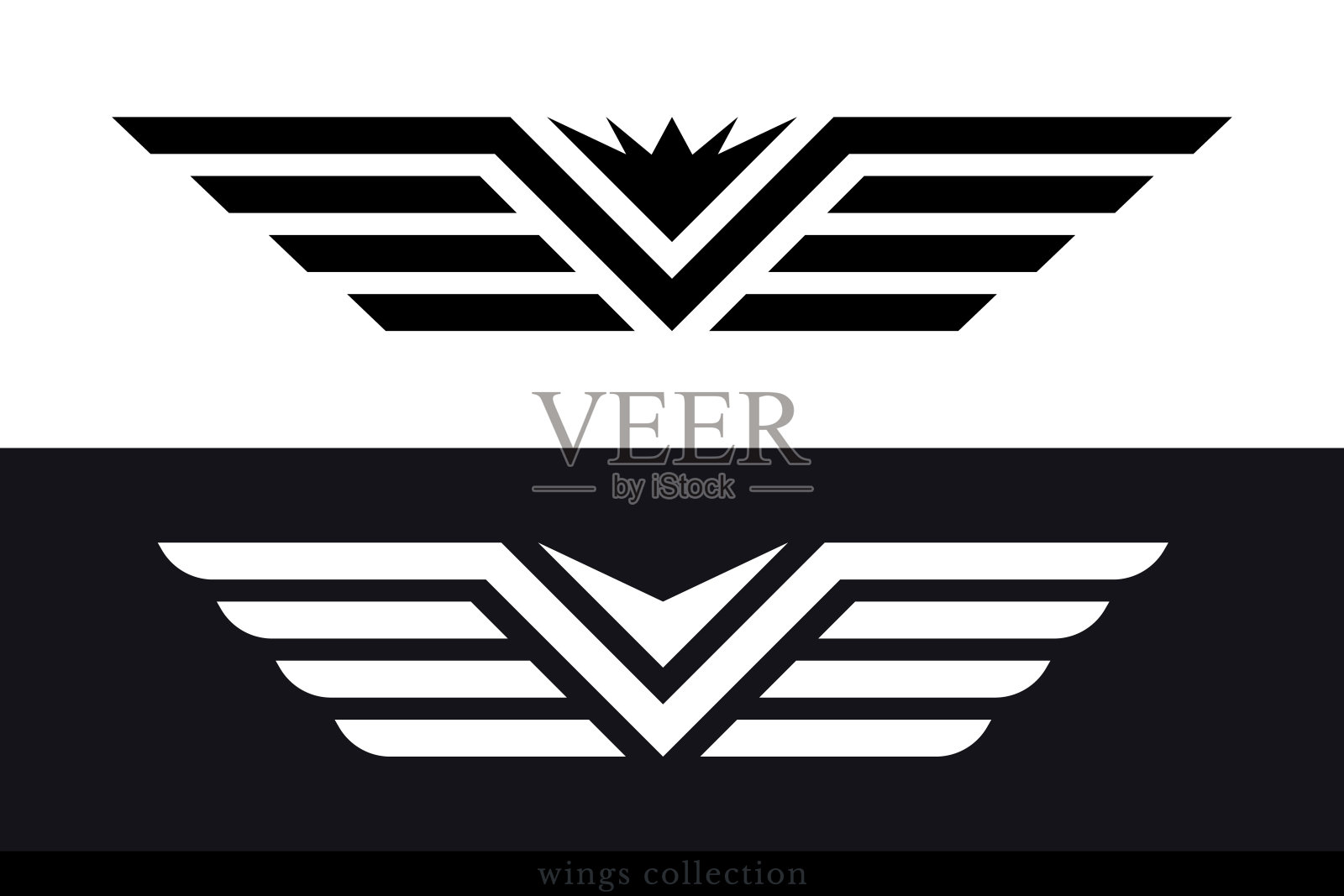 翅膀向量集合。简单的翼廓纹章，纹身，标志或其他符号插画图片素材