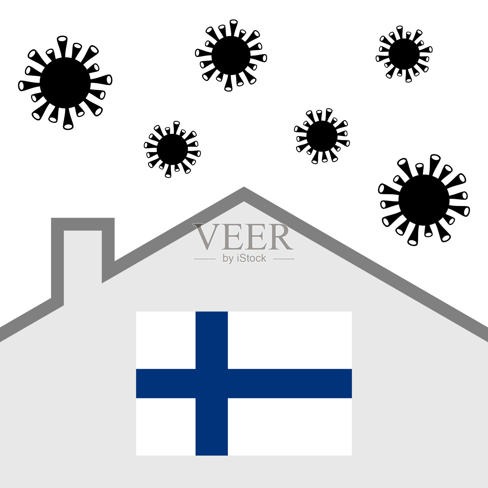 带着芬兰国旗和covid-19病毒呆在家里插画图片素材