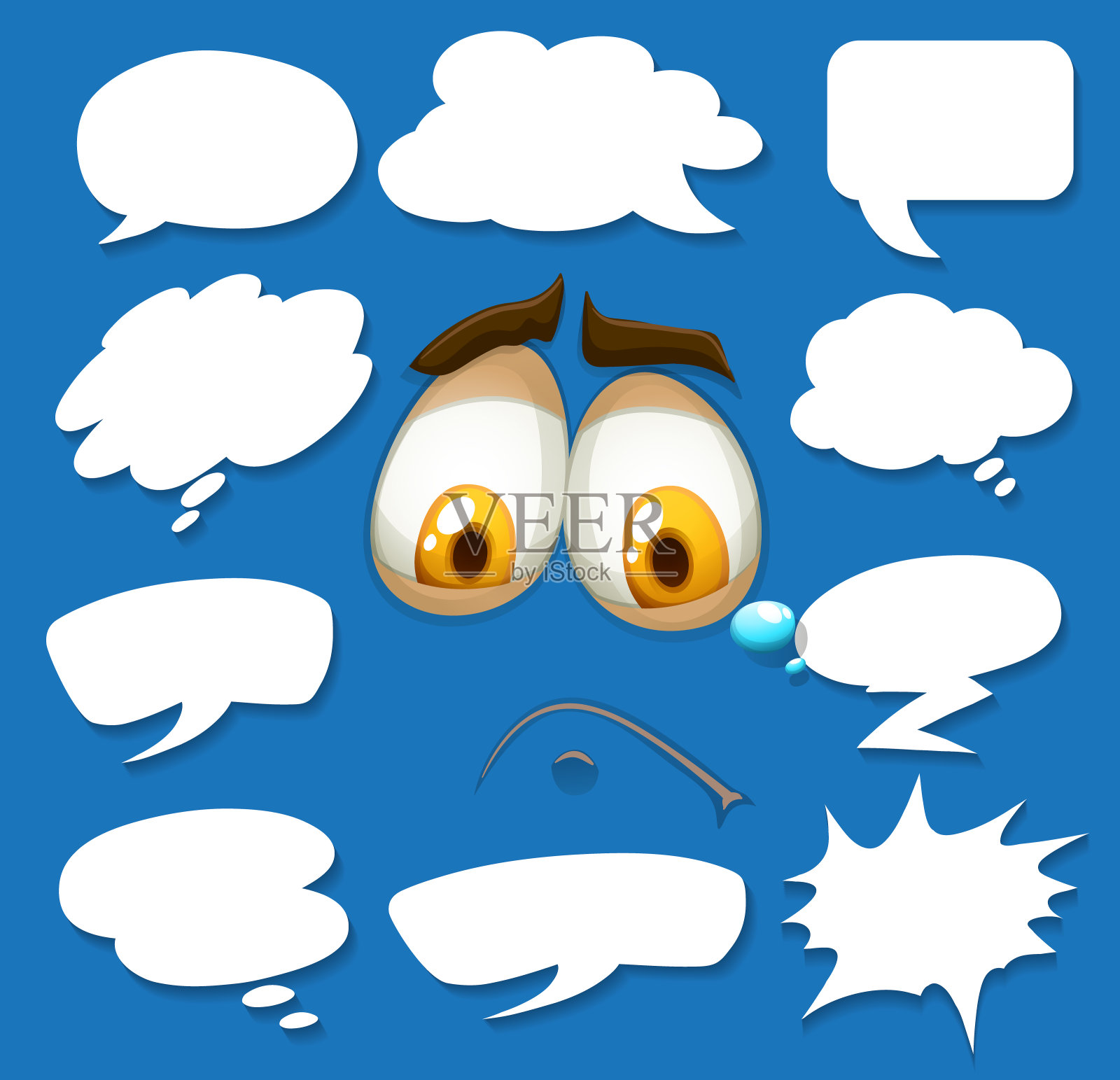 不同形状的语音泡泡和哭泣的脸插画图片素材