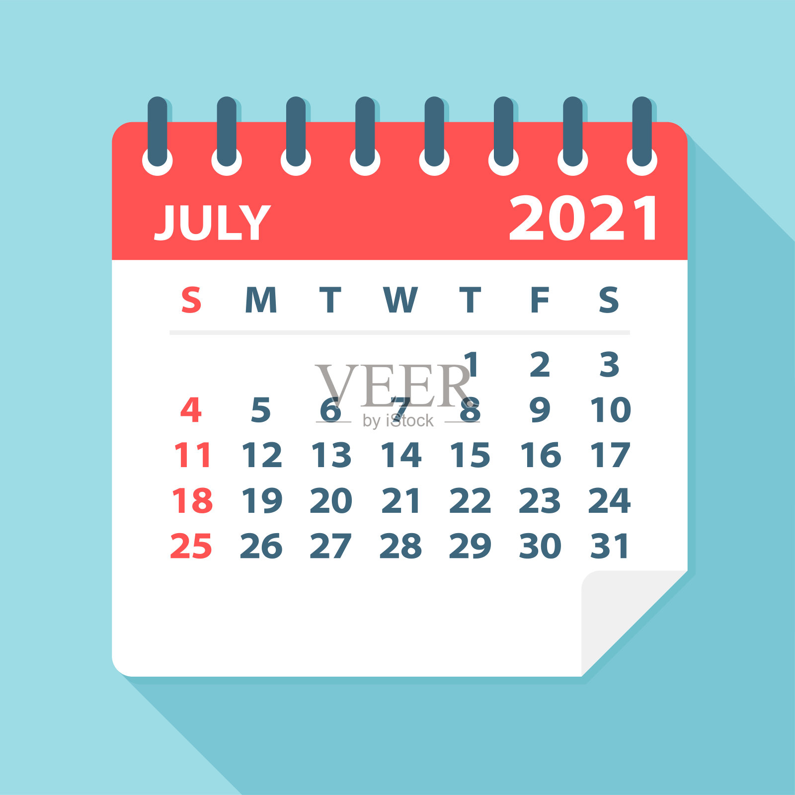 7月2021年日历叶-矢量插图插画图片素材