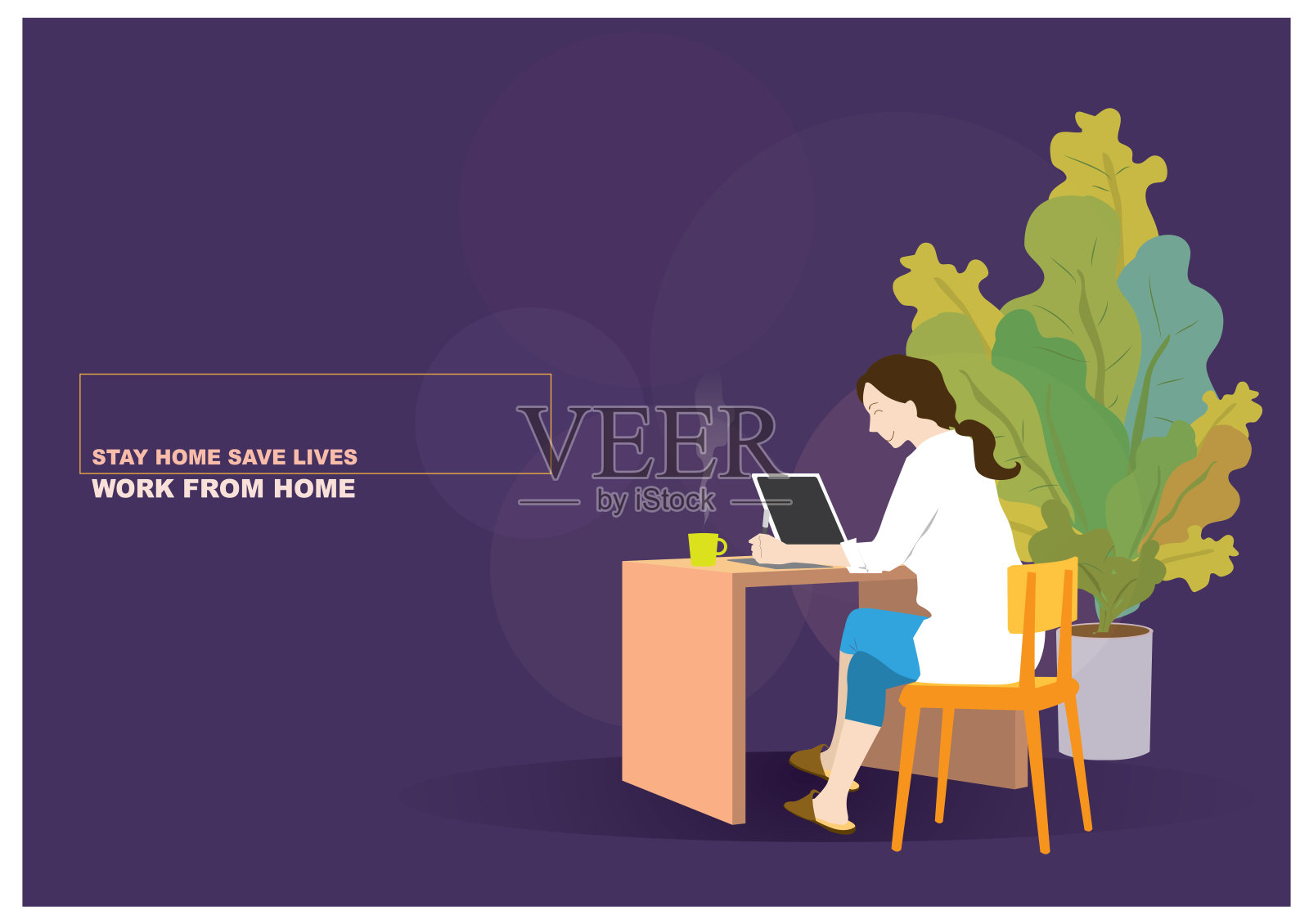 妇女在家工作的插图。从家里工作矢量字符。插画图片素材