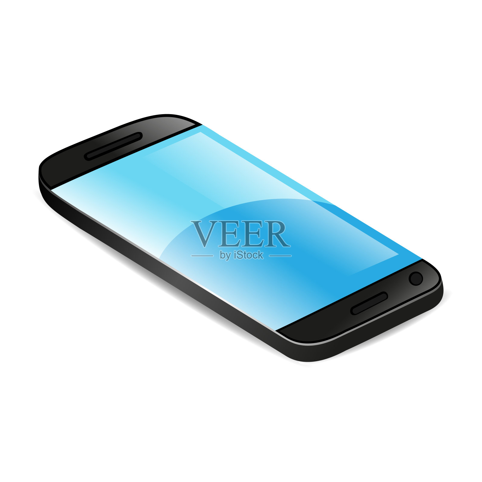 黑色智能手机，蓝屏。插画图片素材