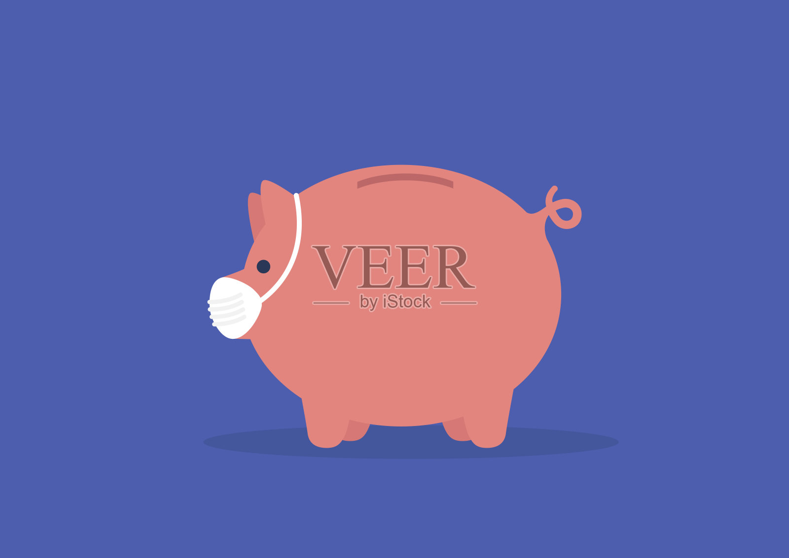 新冠肺炎疫情期间的商业保护。储蓄罐里的小猪戴着口罩插画图片素材