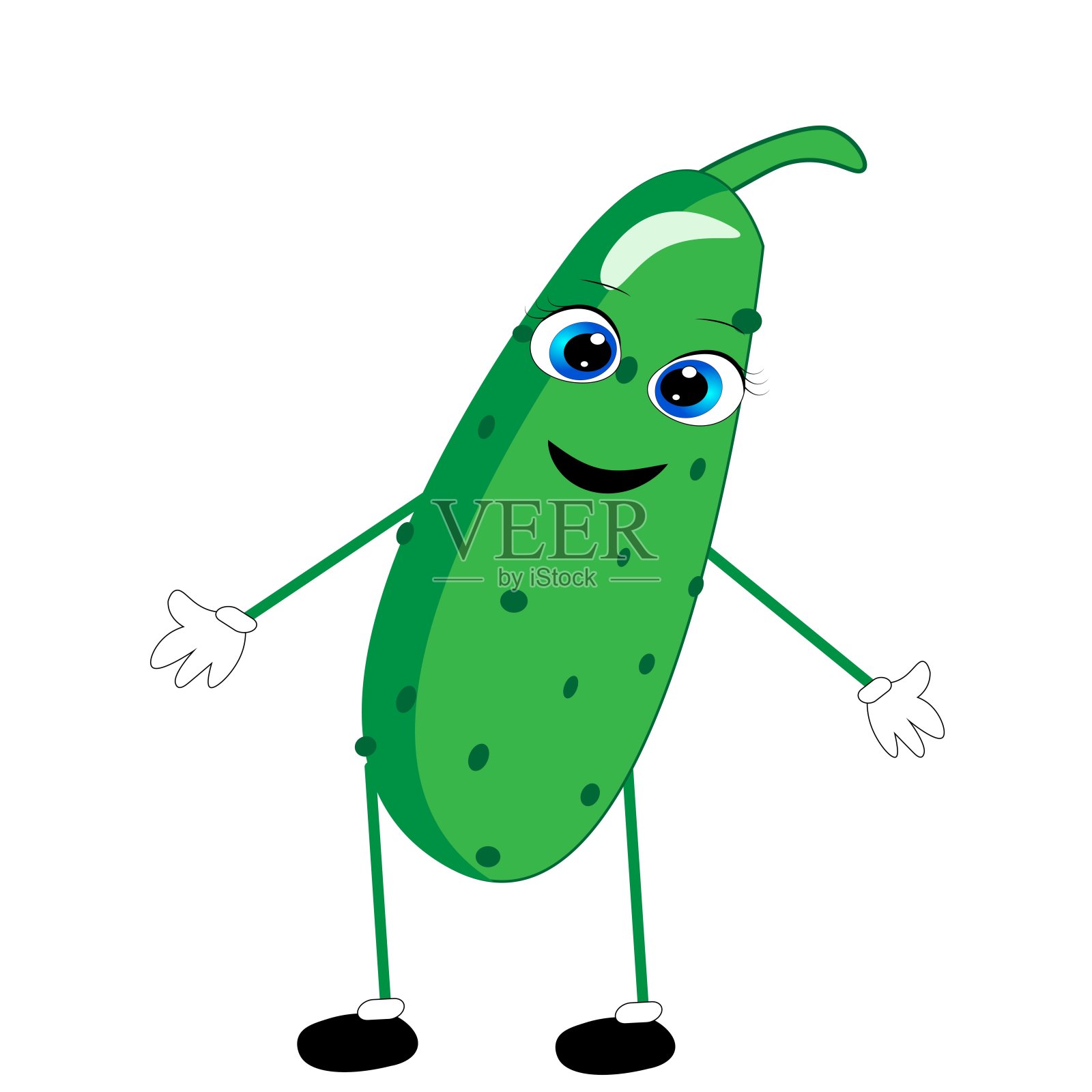 绿色黄瓜卡通插画向量。有机蔬菜设计元素图片