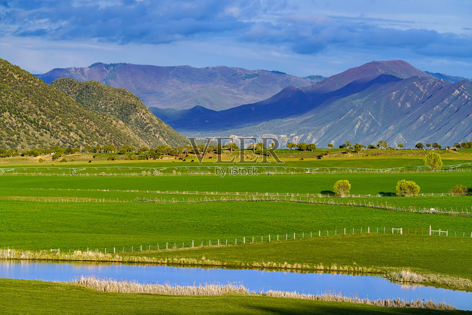 乡村绿色山谷和远山照片摄影图片