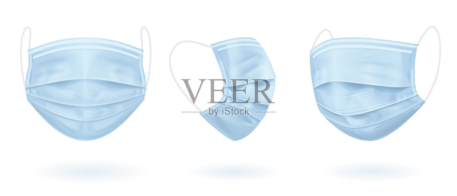 蓝色医用面具，三个投影设计元素图片