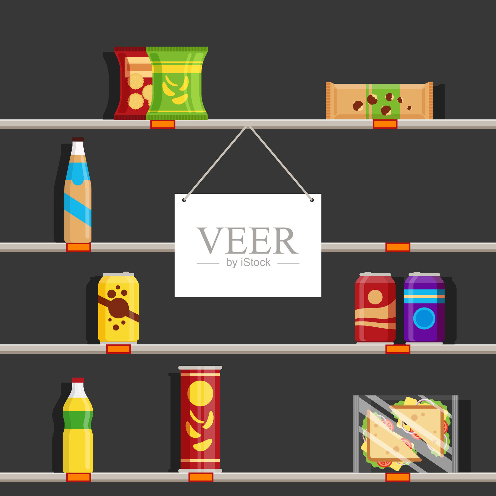 2020年冠状病毒大流行期间，超市货架空空如也。存储符号与地方的文字，矢量插图插画图片素材