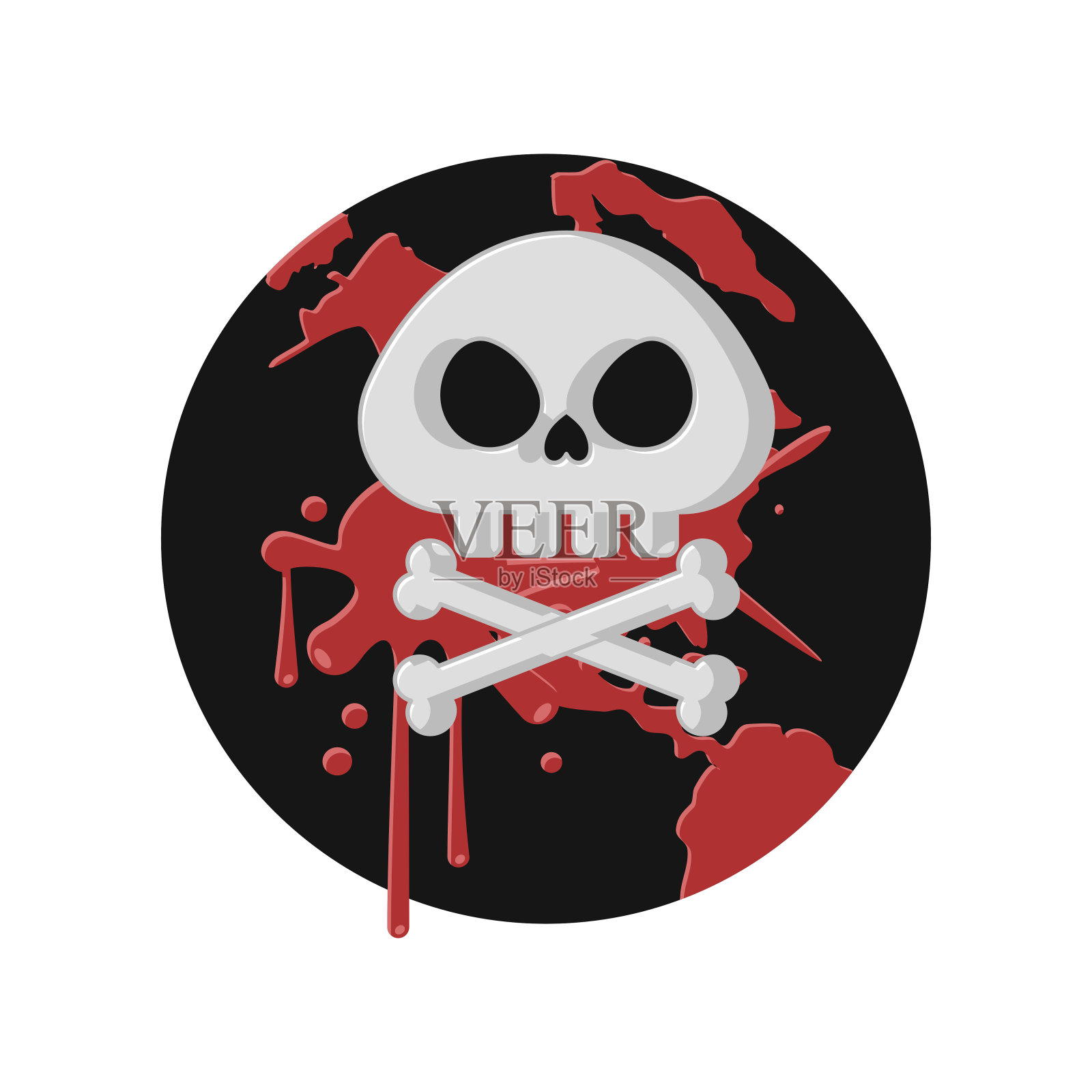 血淋淋的土地上有骷髅和交叉的骨头。流行的概念。平的风格。插画图片素材