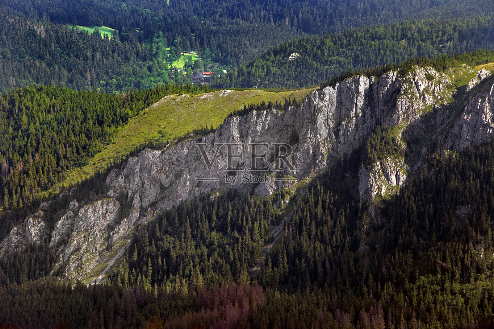 Dolina Kasprowa山谷和波兰Zakopane附近的High Tatra Mountains的kasproy Wierch峰下的Zawrat kasproy山脊悬崖照片摄影图片