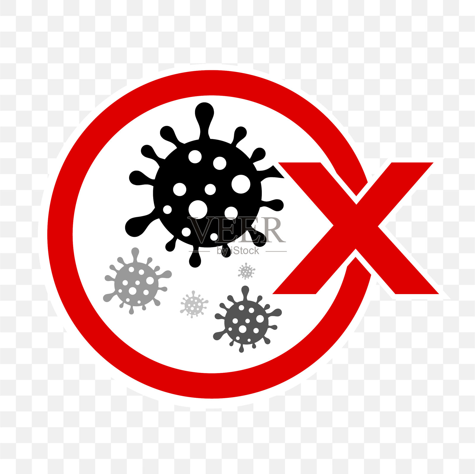 简单切割贴纸，矢量圈警告，禁止标志，病毒，包括Covid-19，透明效果背景插画图片素材