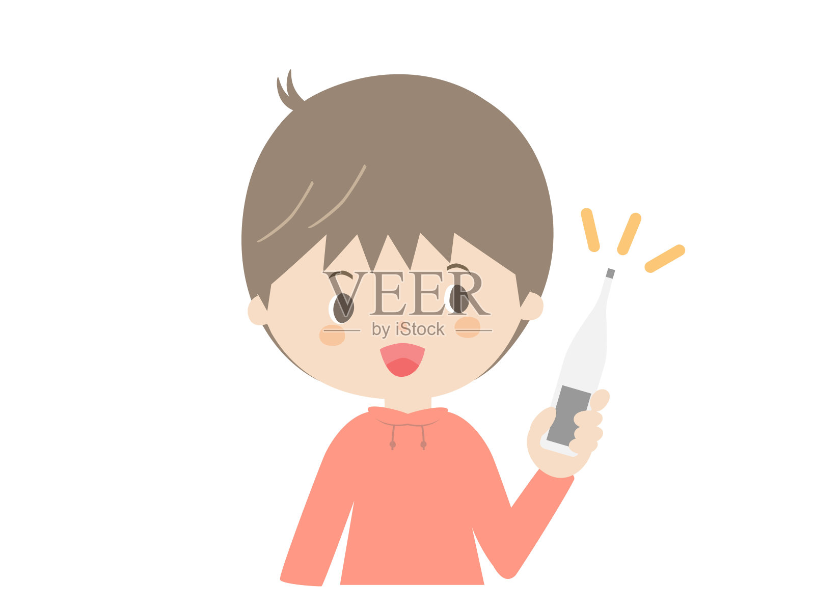 拿着温度计的男孩插画图片素材