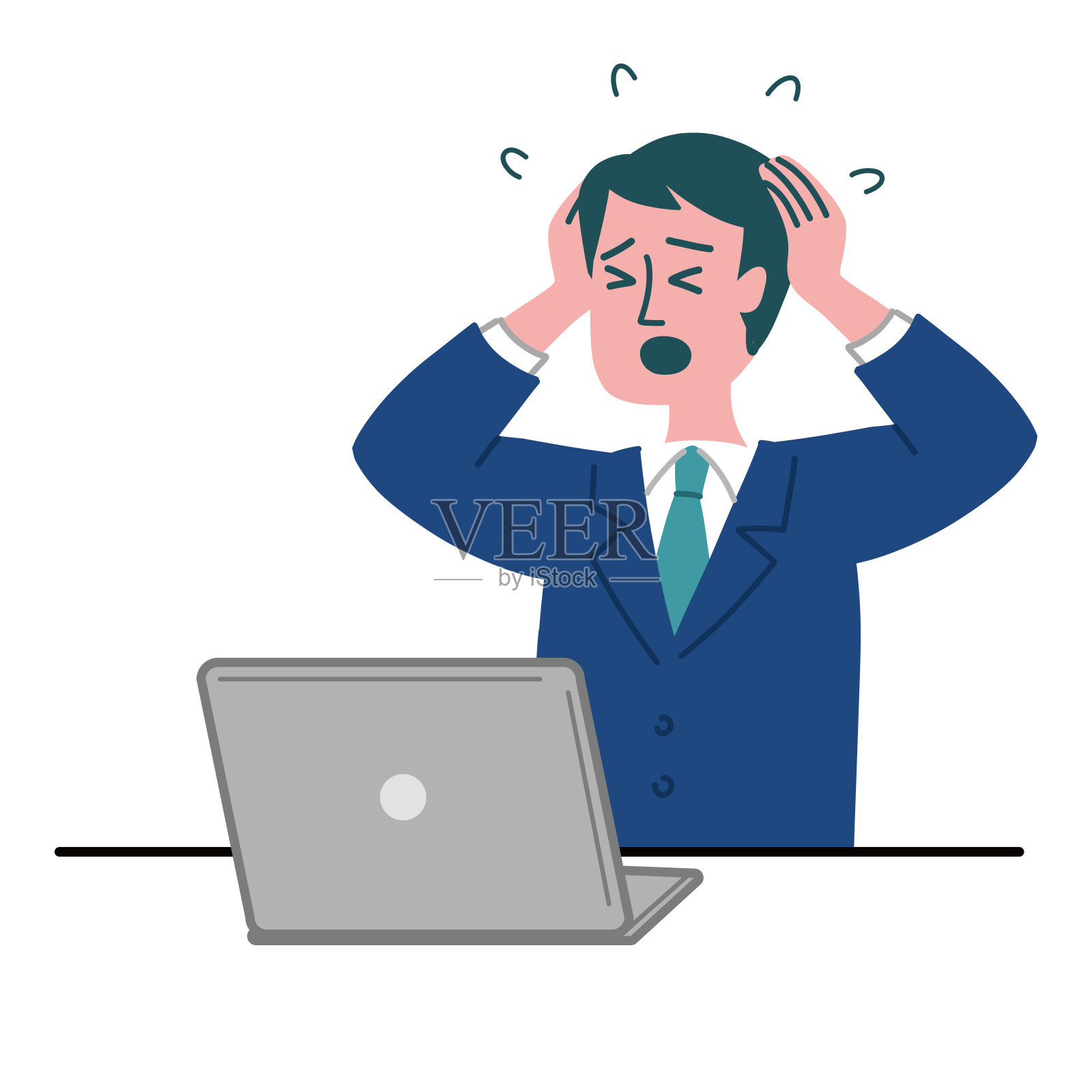 西装男笔记本手势困惑插画图片素材