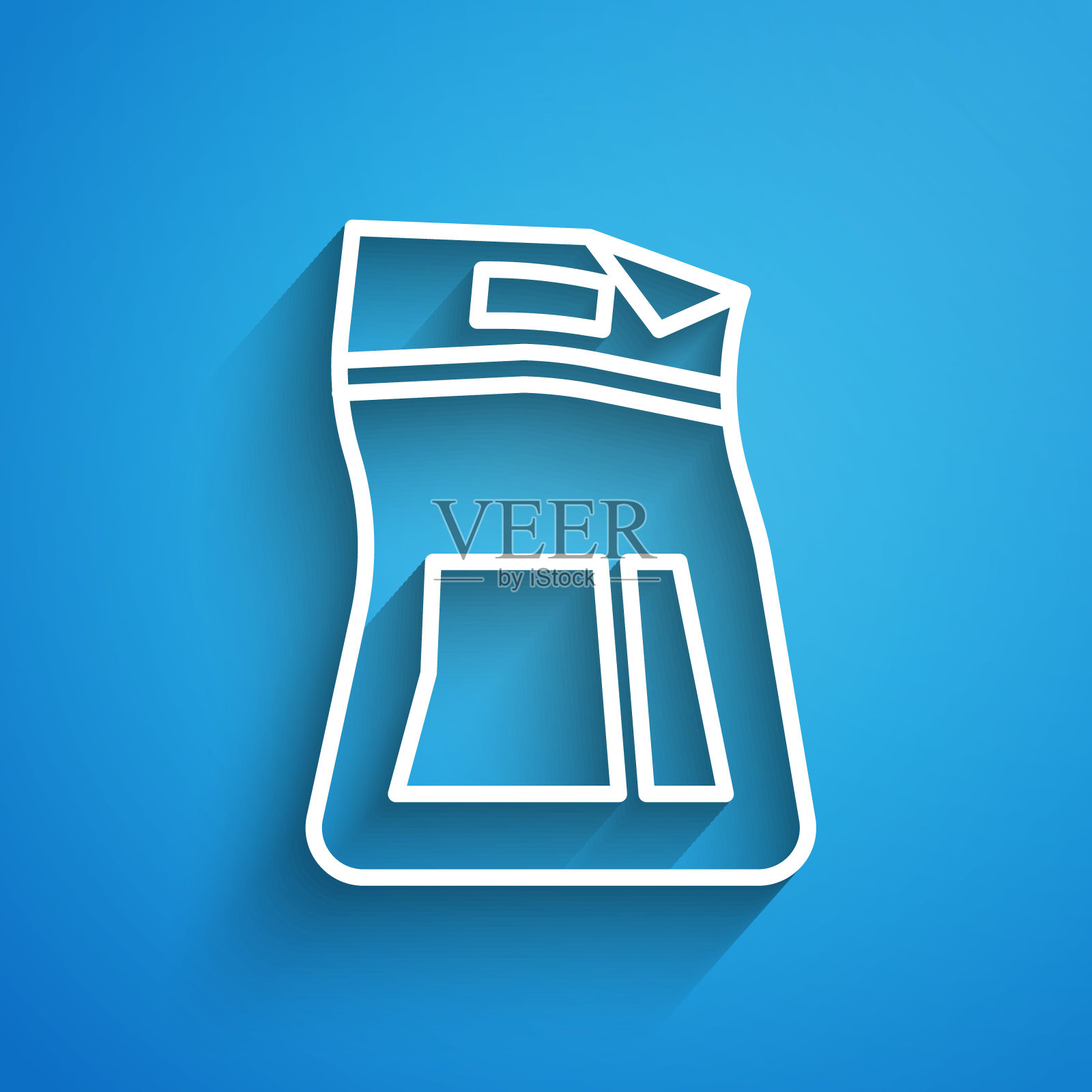 白线水泥袋图标孤立在蓝色背景上。长长的阴影。矢量图图标素材