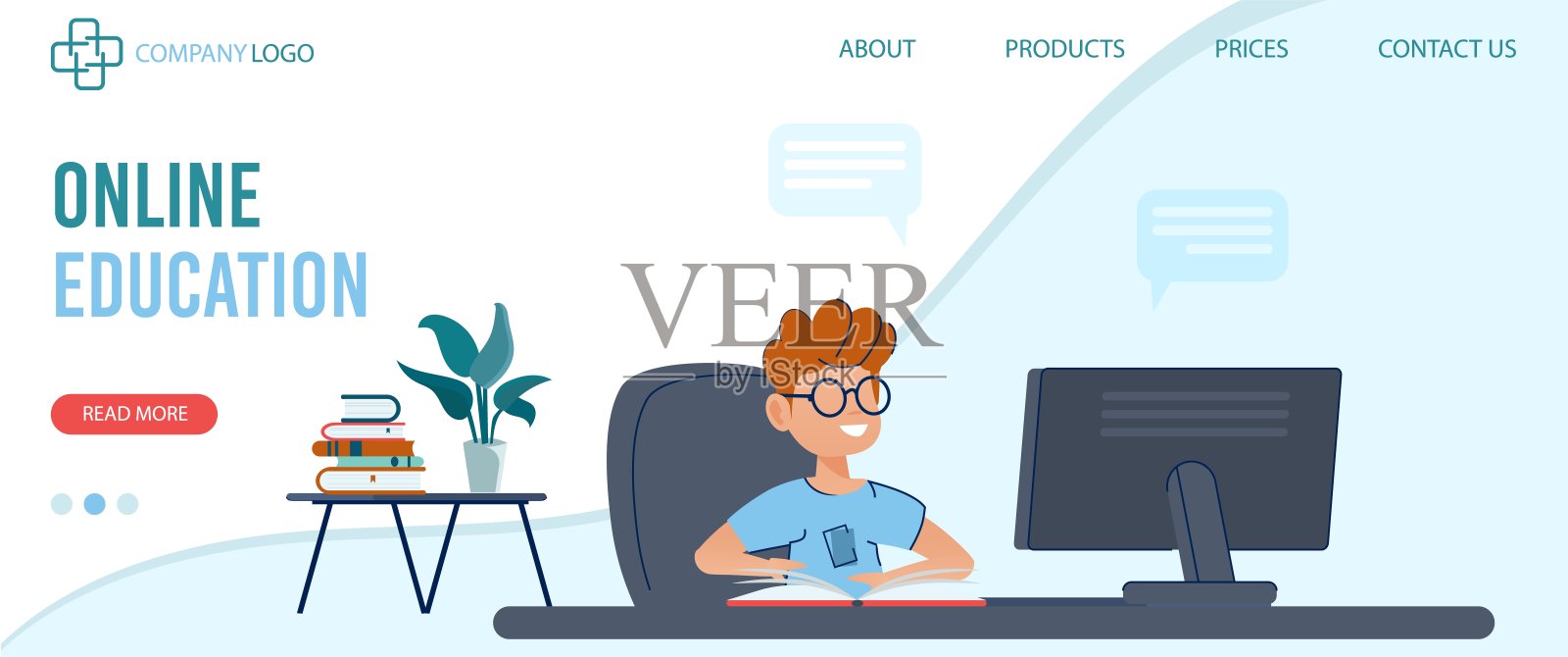 孩子坐在电脑上学习家庭在线教程阅读家庭教育。插画图片素材