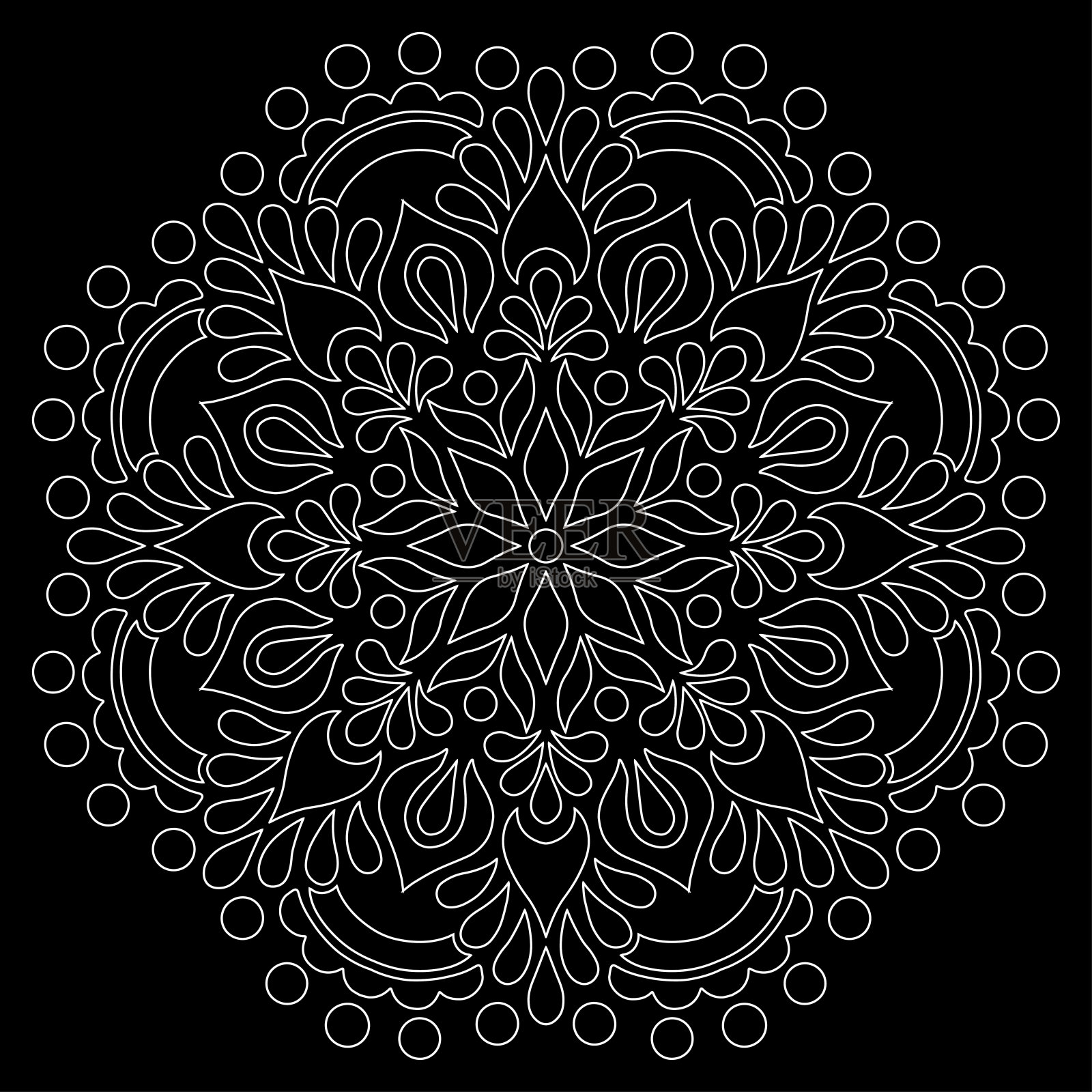 曼荼罗图案白色涂鸦素描插画图片素材