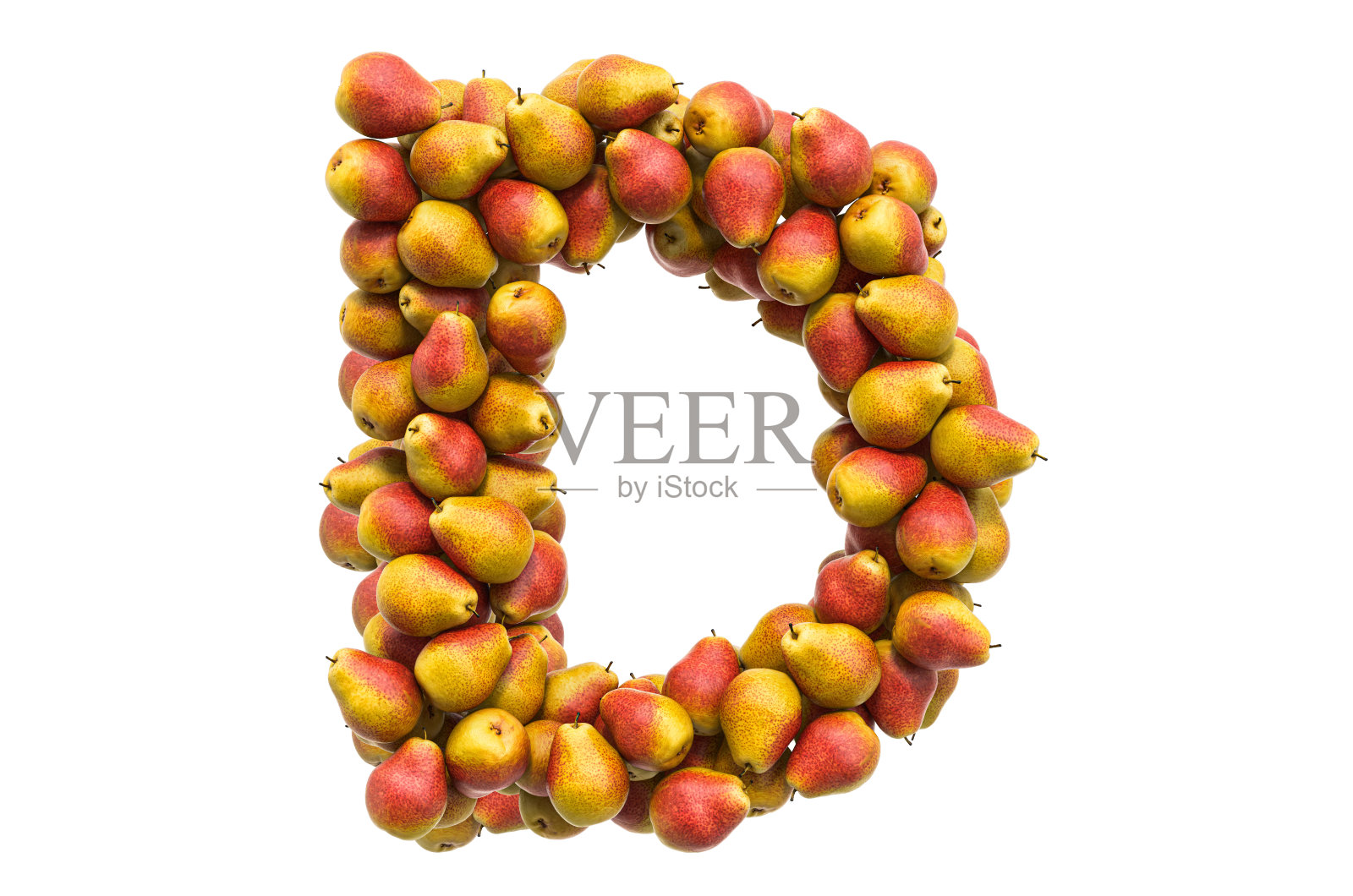 梨的字母D, 3D渲染孤立在白色背景上照片摄影图片