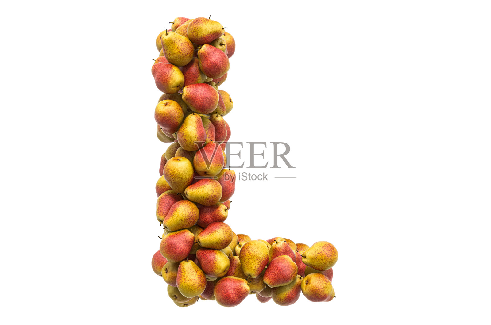 梨的字母L, 3D渲染孤立在白色背景上照片摄影图片