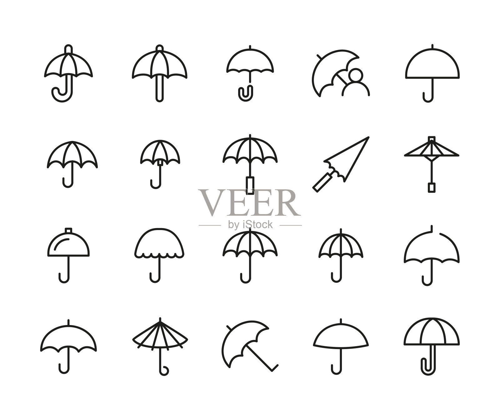 简单的伞图标在时尚的线条风格。图标素材
