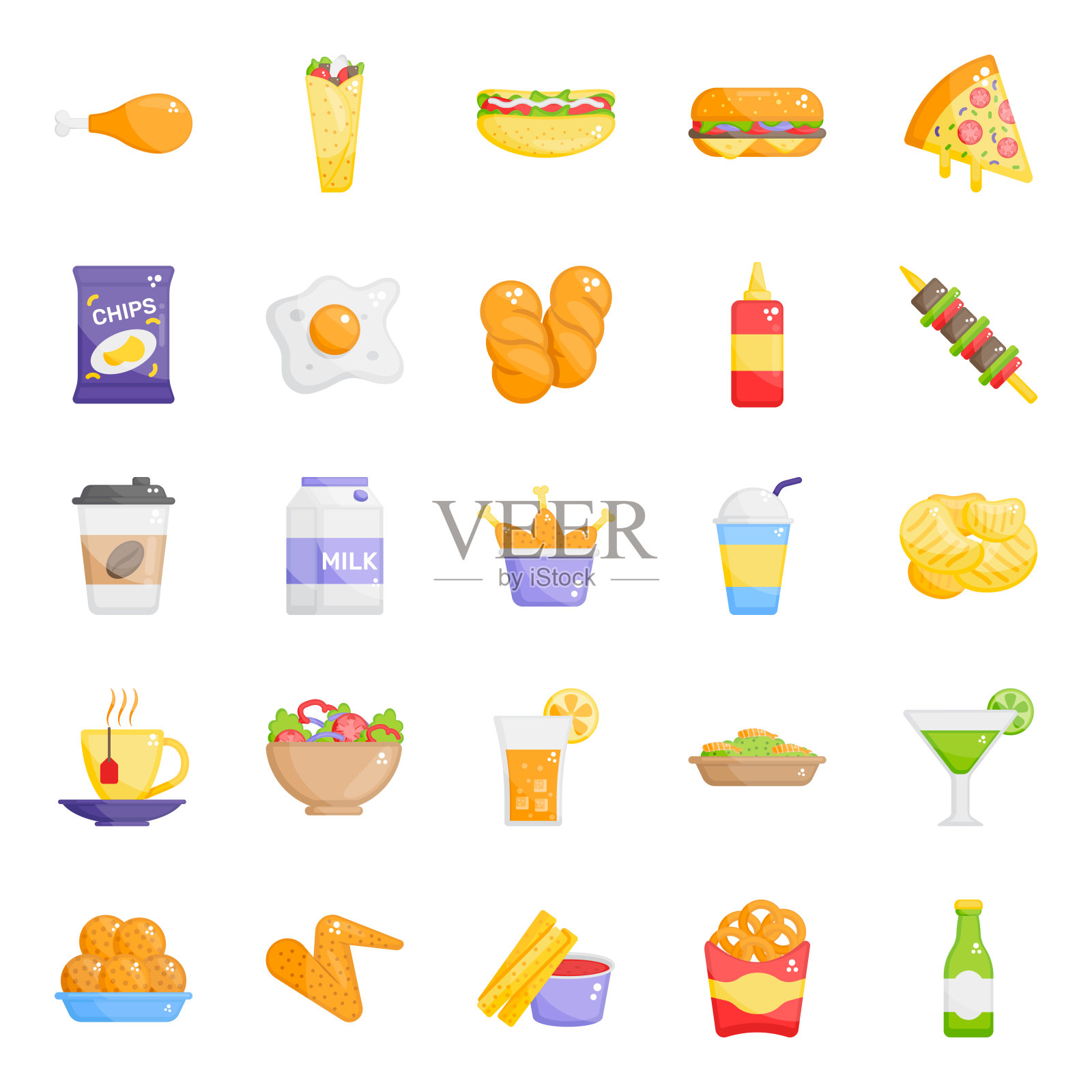 街头食品平面图标包图标素材