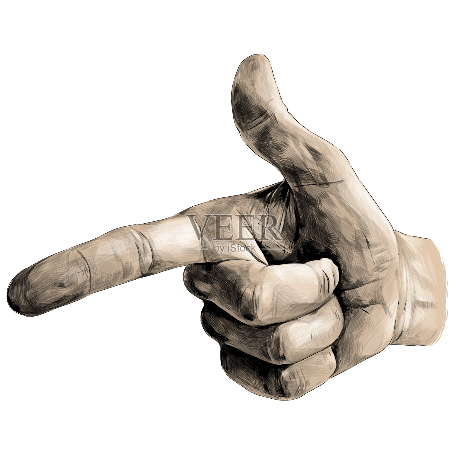 指向某物的手势，伸出食指，大拇指朝上插画图片素材