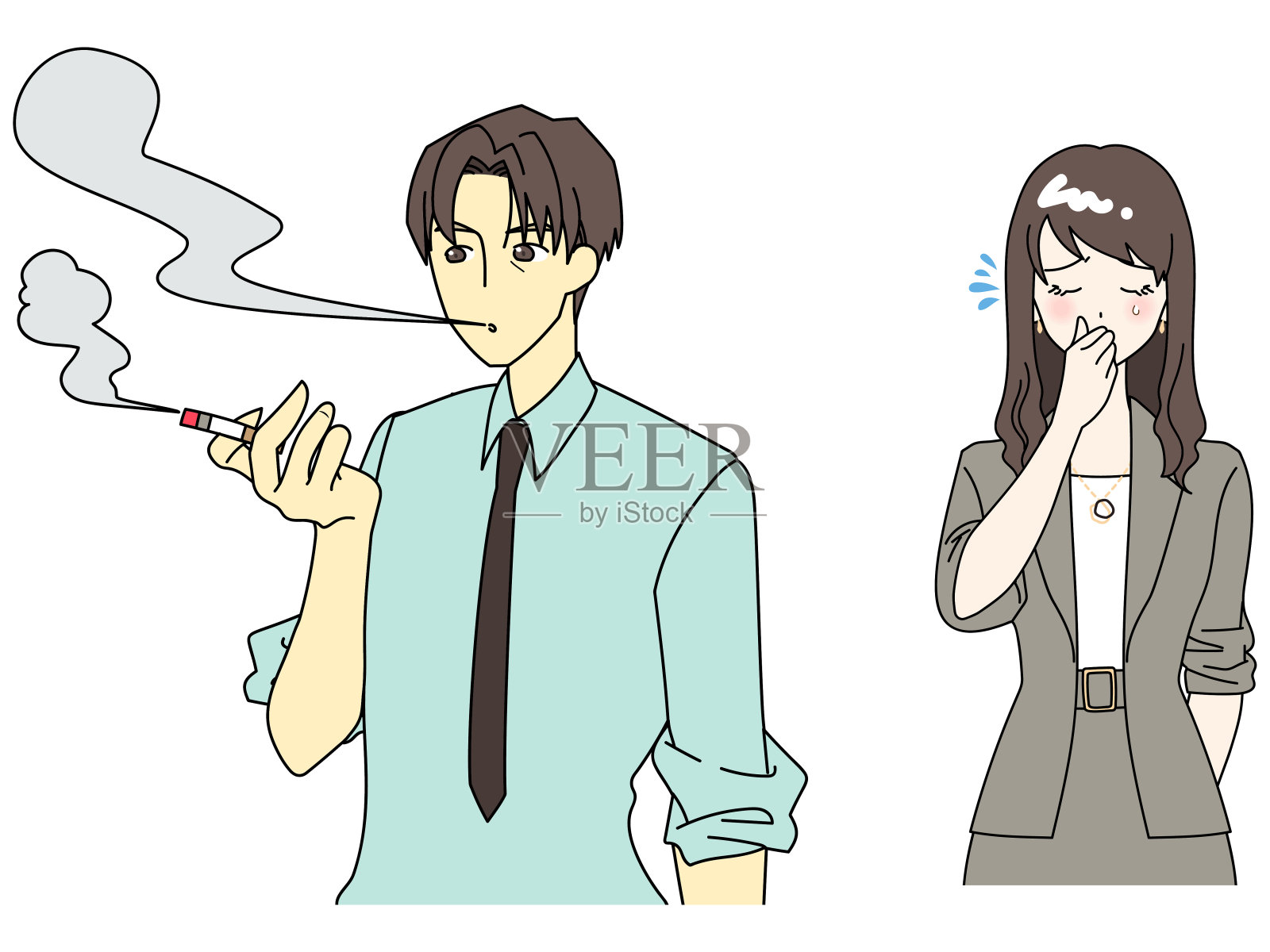 吸烟的男人和讨厌女人插画图片素材