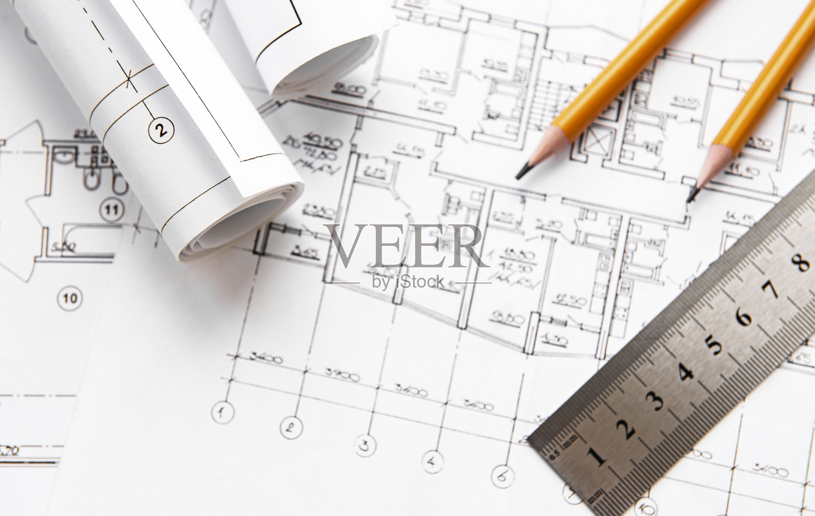 建筑师工作场所俯视图照片摄影图片