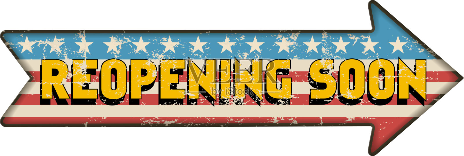 重新开放美国标志，很快恢复业务，冠状病毒，Covid-19，美国国旗，象征性的矢量插图插画图片素材