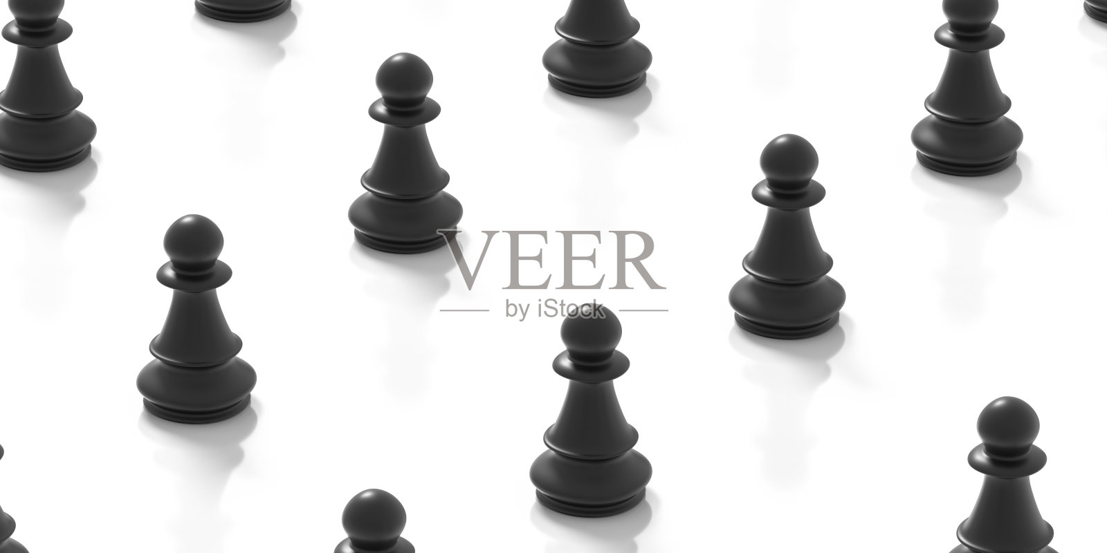 社会距离的概念。白色背景下的黑棋兵。三维演示照片摄影图片