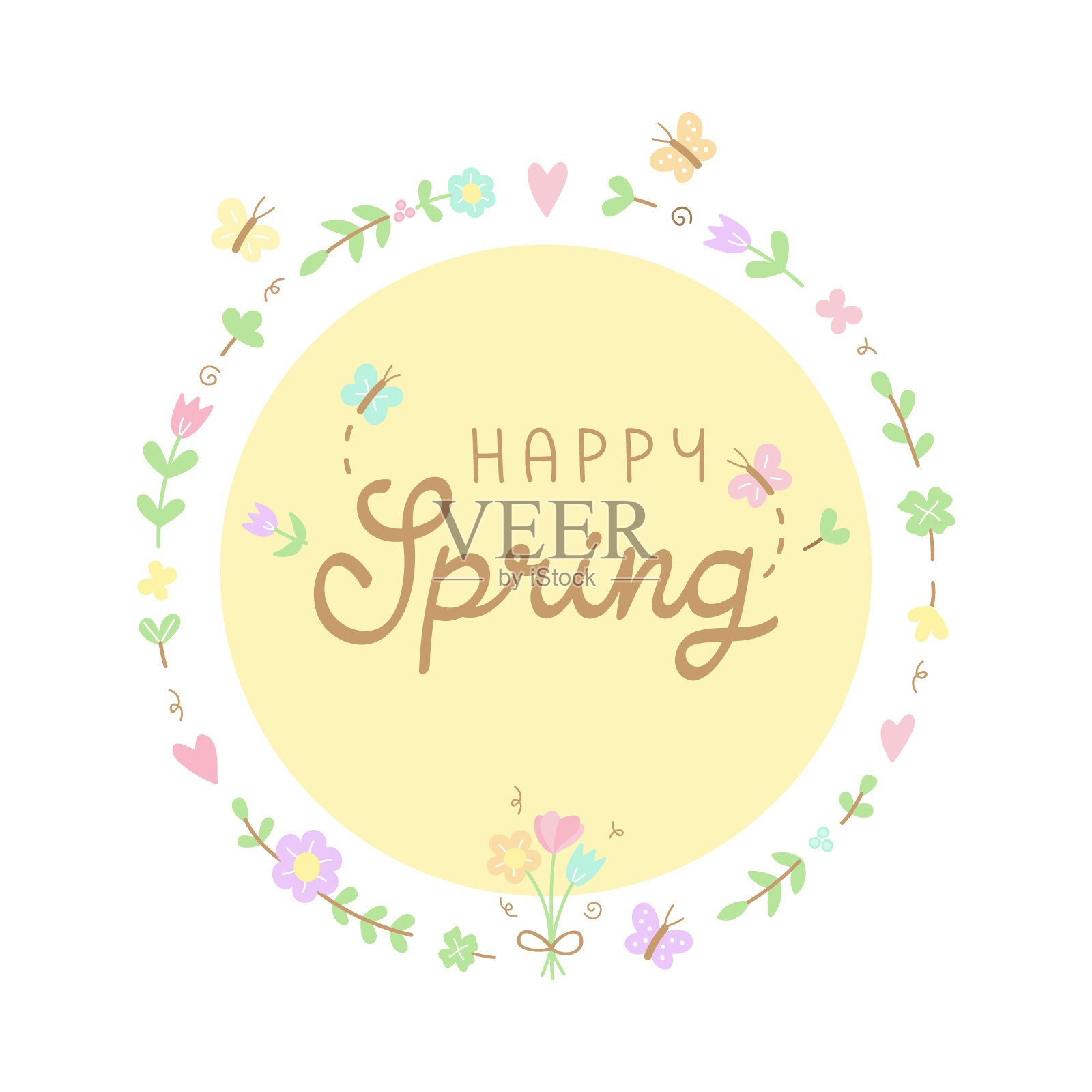 快乐春花花环插画图片素材