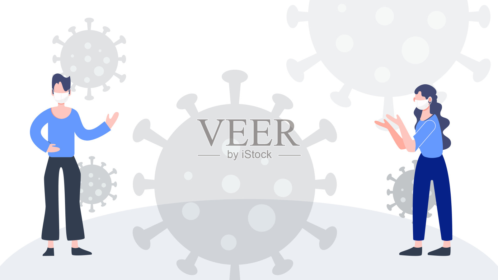 戴口罩抗击新冠肺炎疫情。物理距离的概念。平面设计抽象人向量。插画图片素材