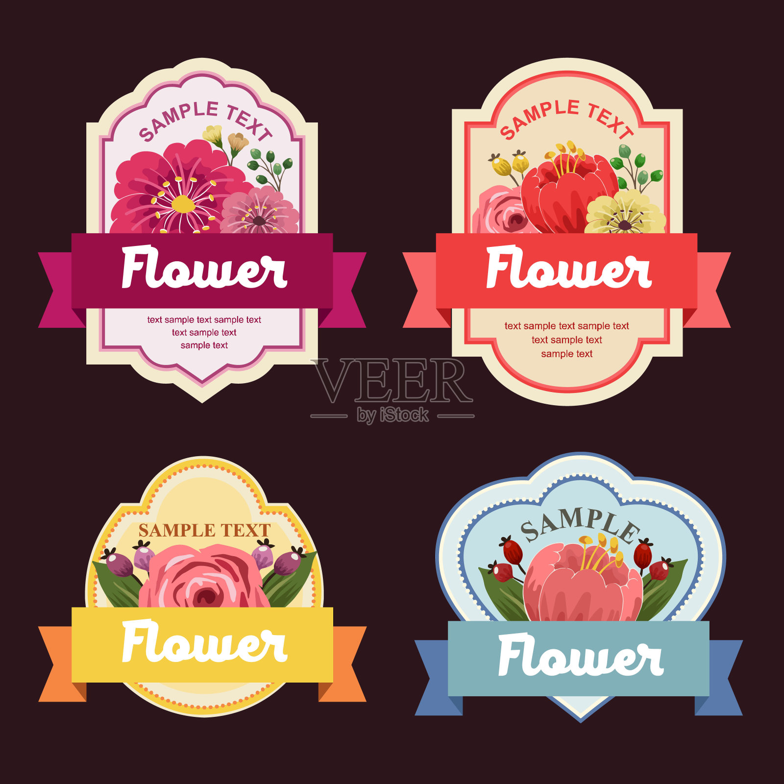 四春花标签用丝带插画图片素材