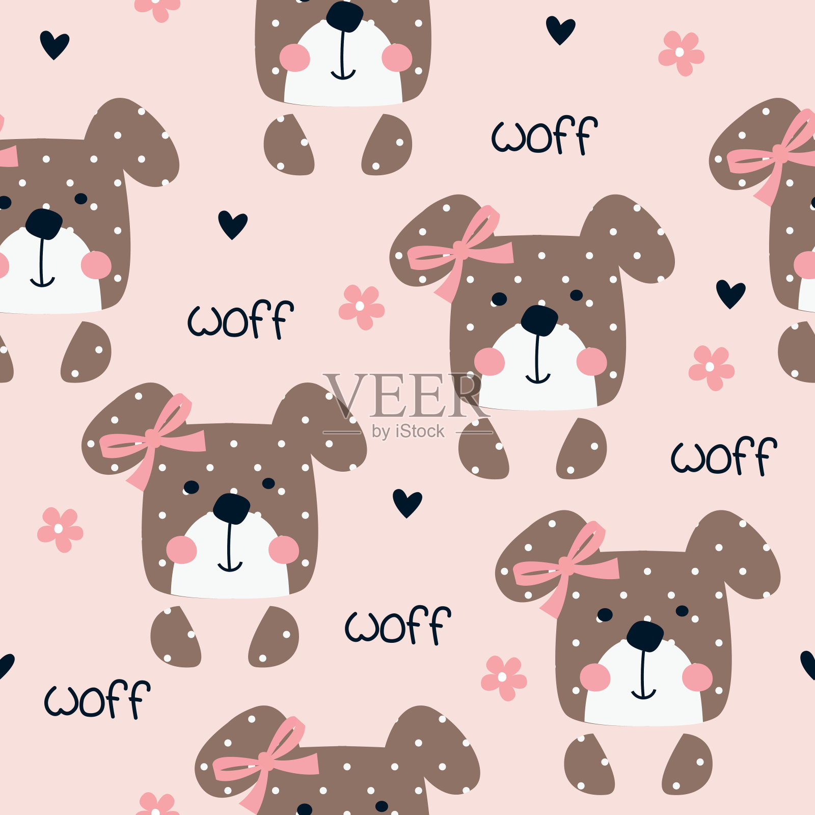 可爱的小狗无缝图案插画图片素材