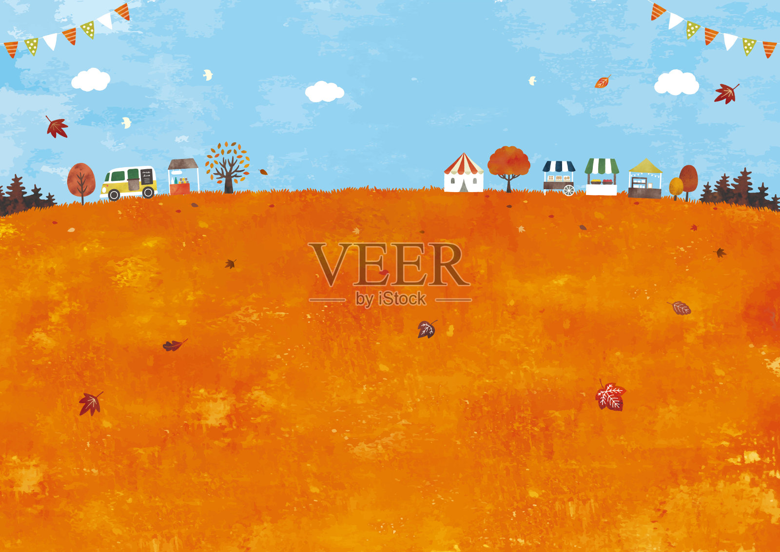 秋季玻璃场及市场2个插画图片素材