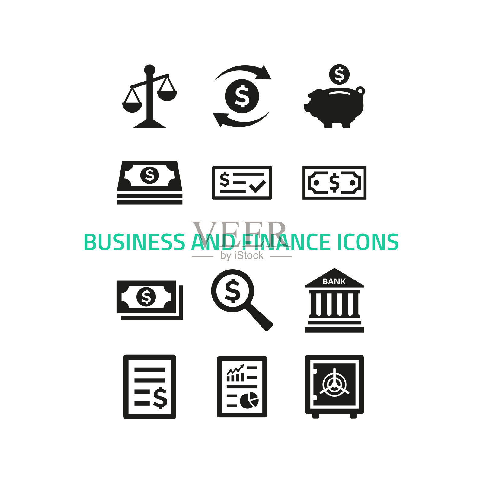 商业和金融图标设置在白色背景。图标素材