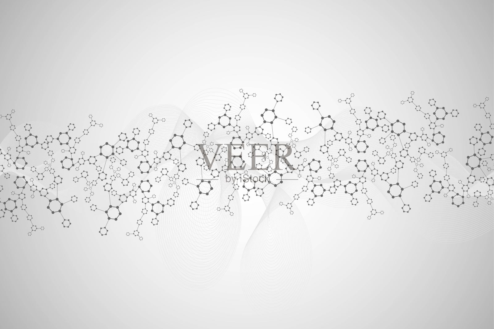 科学网络格局，连接线与点。技术六边形结构或分子连接元件。插画图片素材