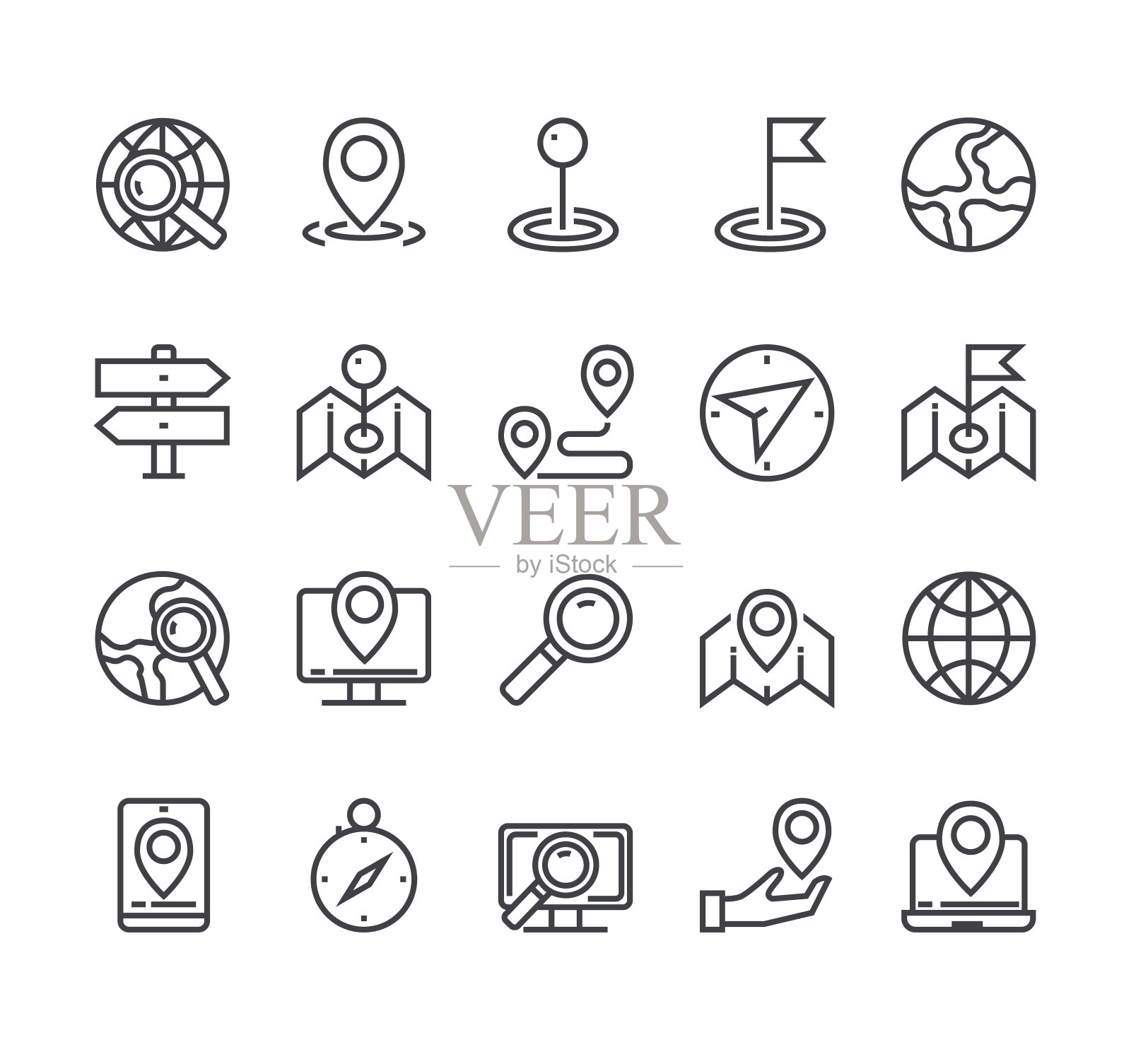 导航行图标隔离集。矢量平面卡通图形设计图标素材