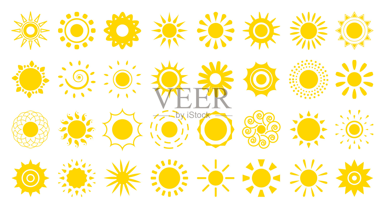 太阳平面图标标识类型夏季网站标识向量集图标素材