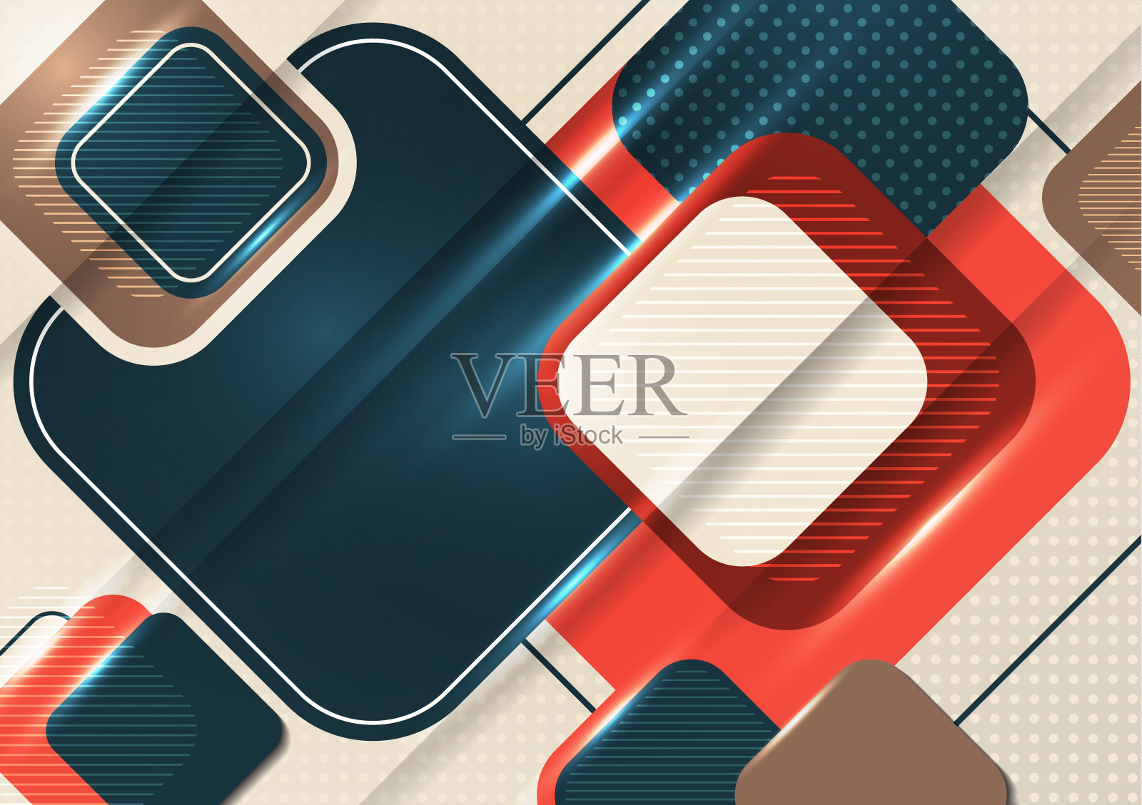 重叠的圆形方块形成了一个几何抽象的背景构成。墙纸，横幅，背景，卡片，插图，着陆页，封面，海报，传单的设计模板。插画图片素材