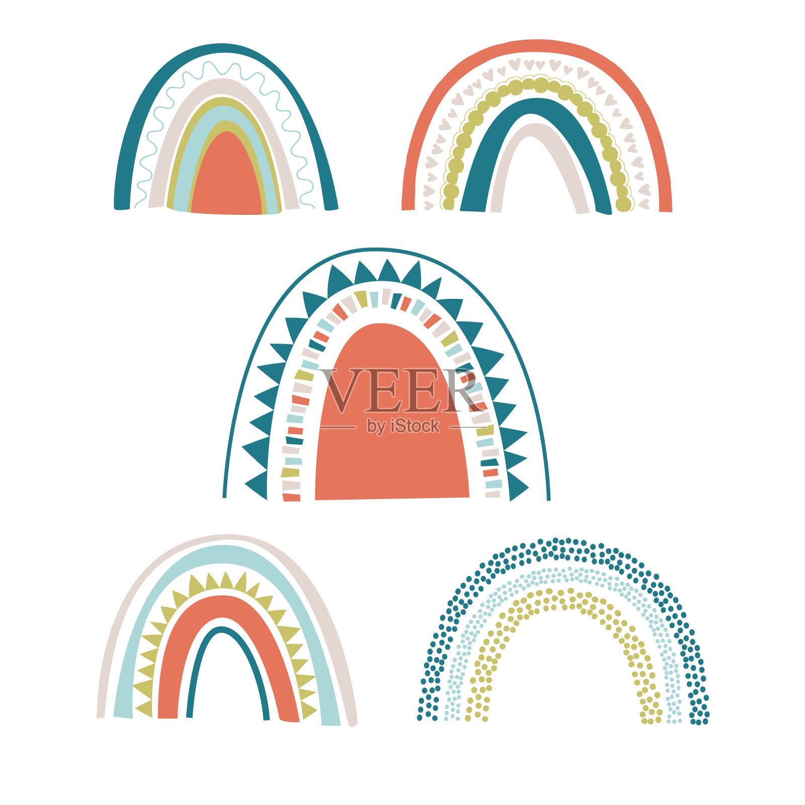 可爱的春天彩虹向量组。插画图片素材