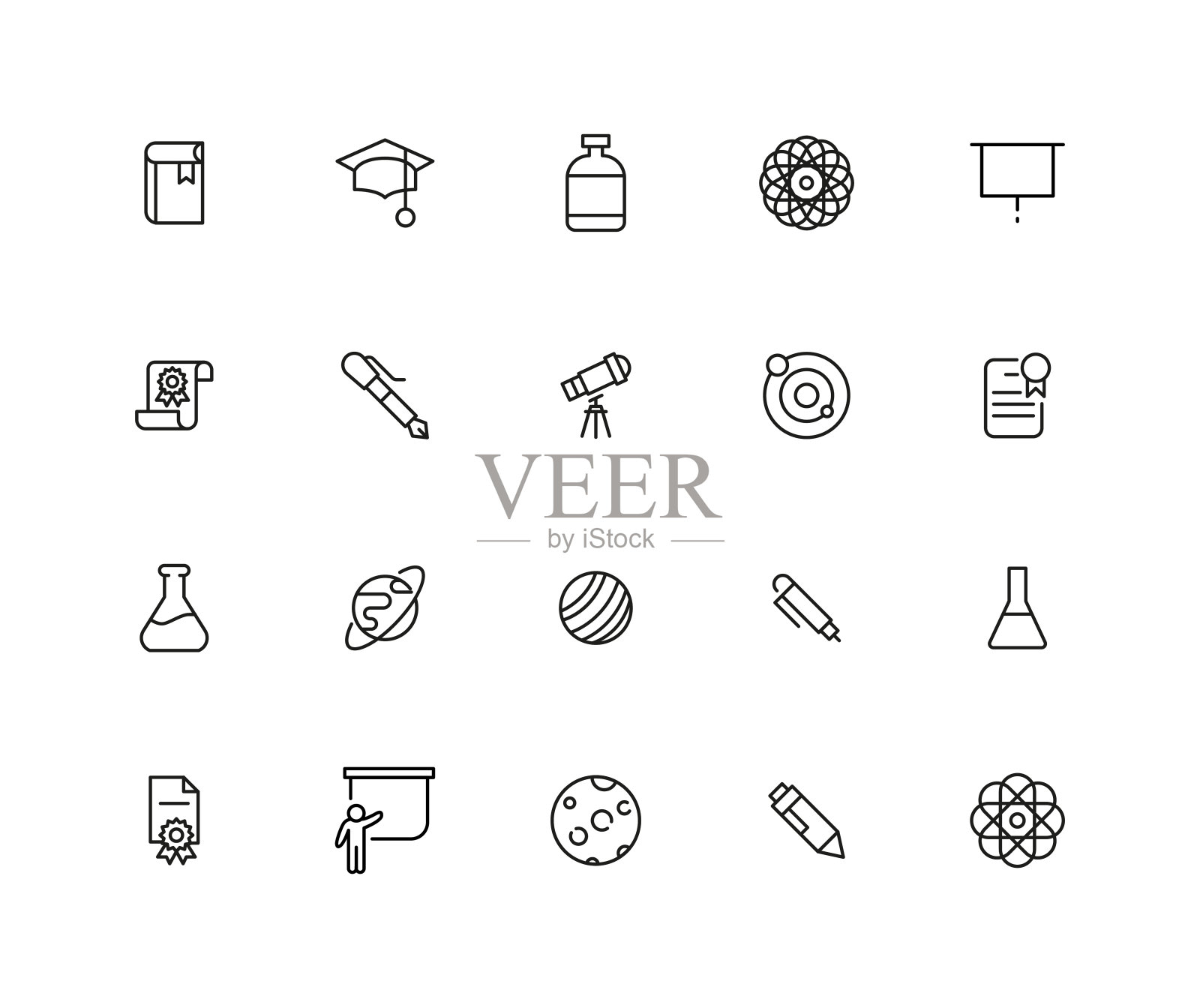 简单的一套大学现代细线图标。图标素材