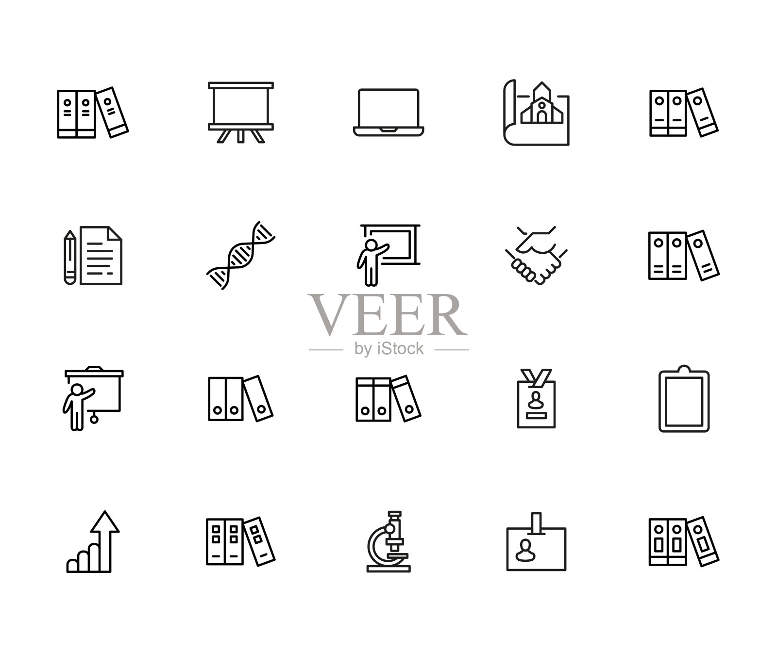 一组职业相关的矢量线图标。图标素材
