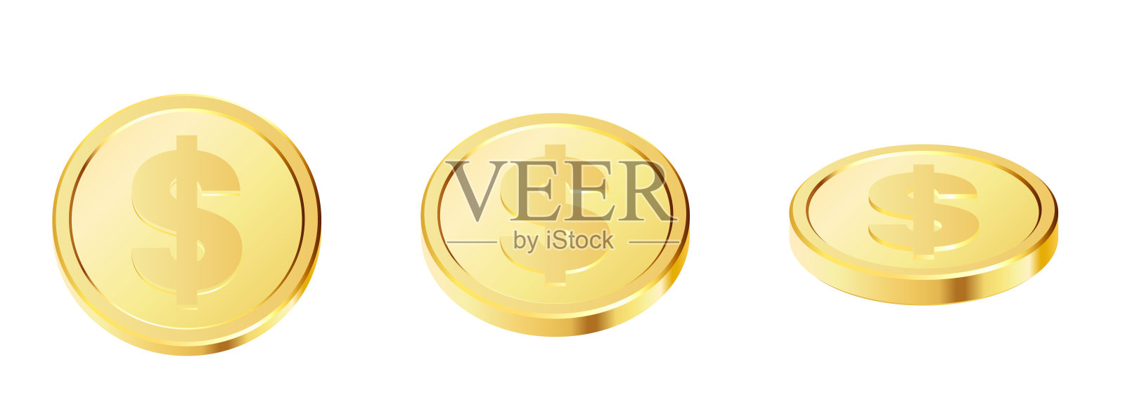 一套带有美元货币符号的旋转金币。插画图片素材
