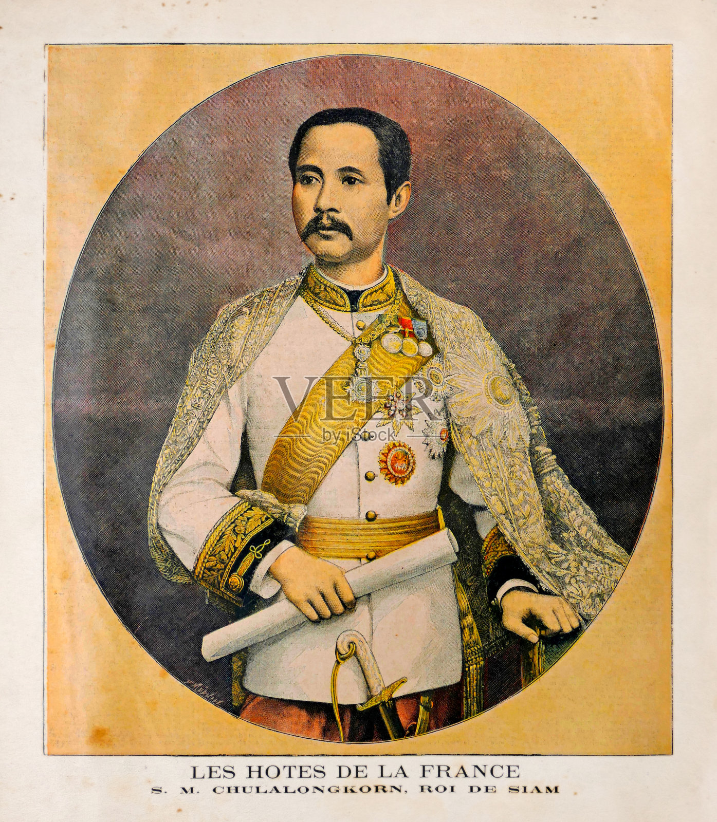 暹罗国王朱拉隆功的旧插图(拉玛五世)插画图片素材