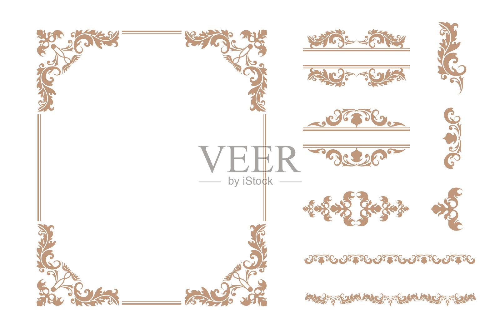 套各种豪华复古装饰框和装饰经典划界矢量插图插画图片素材