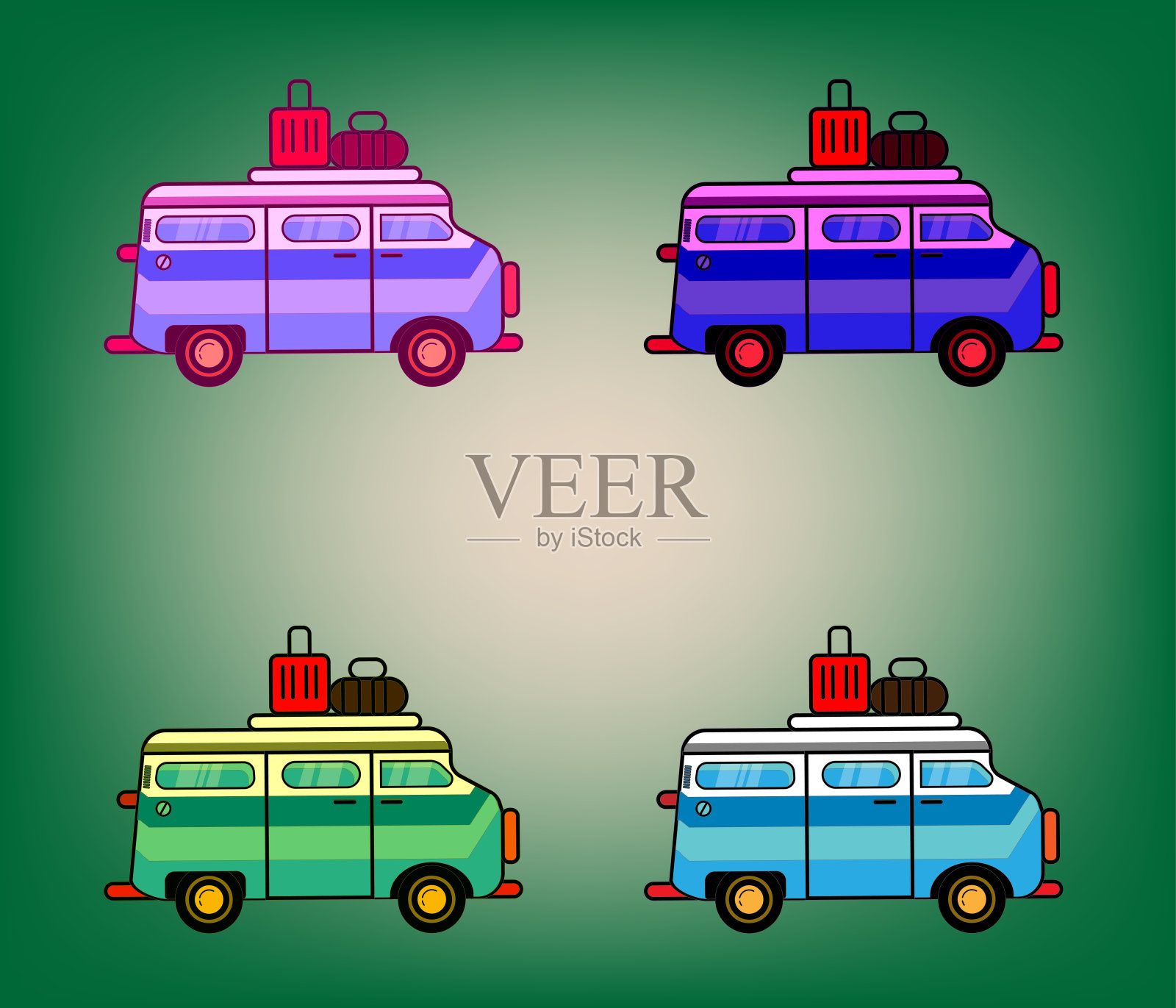 四色厢式运输车插画图片素材