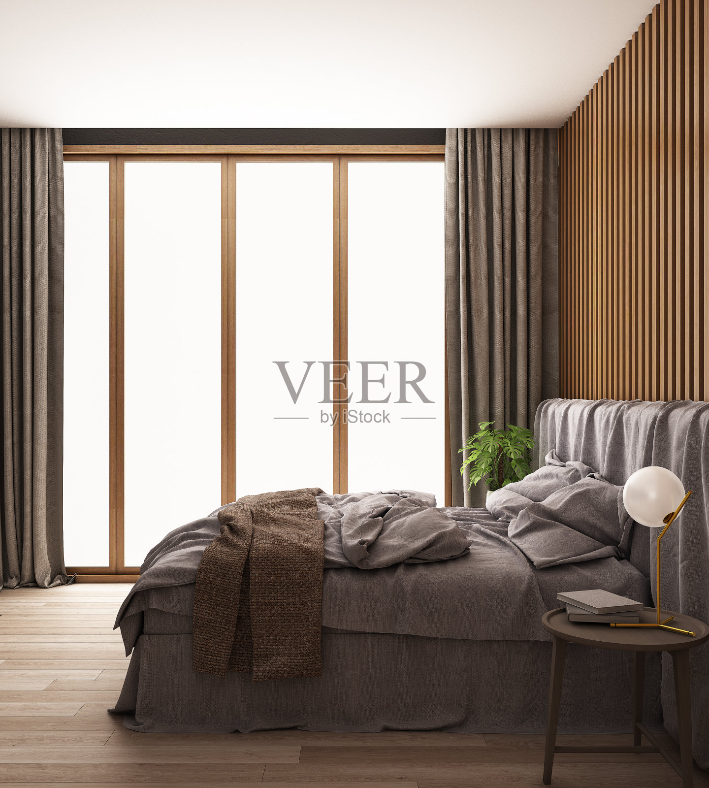 卧室内部有采光窗。三维演示照片摄影图片