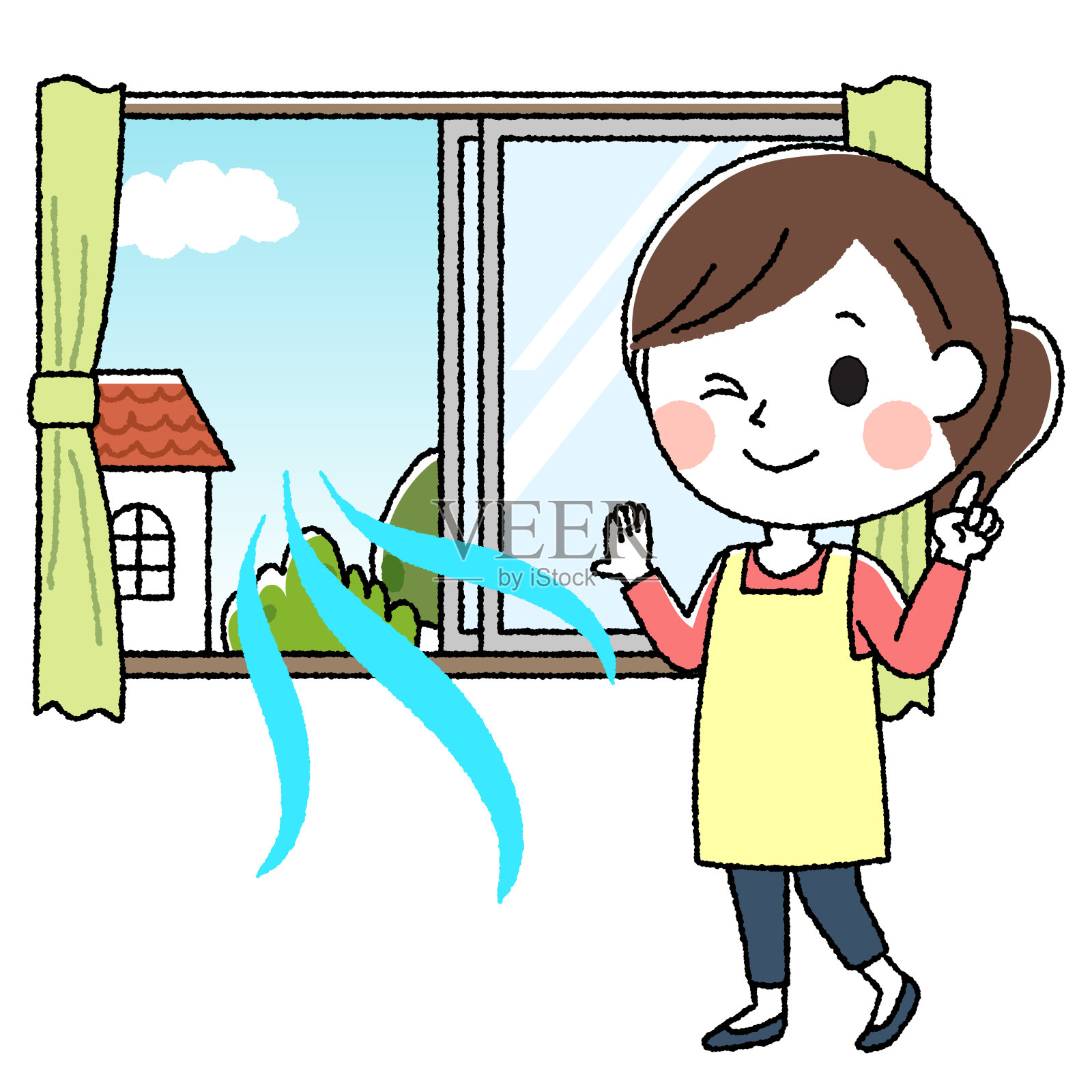 家庭主妇,通风插画图片素材